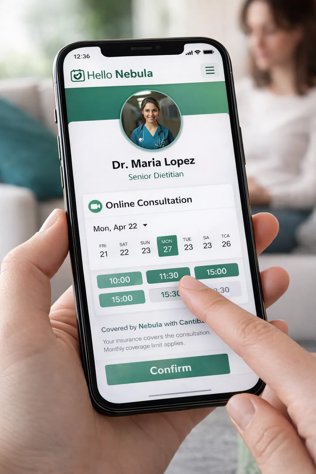 Client booking an appointment online with Nebula